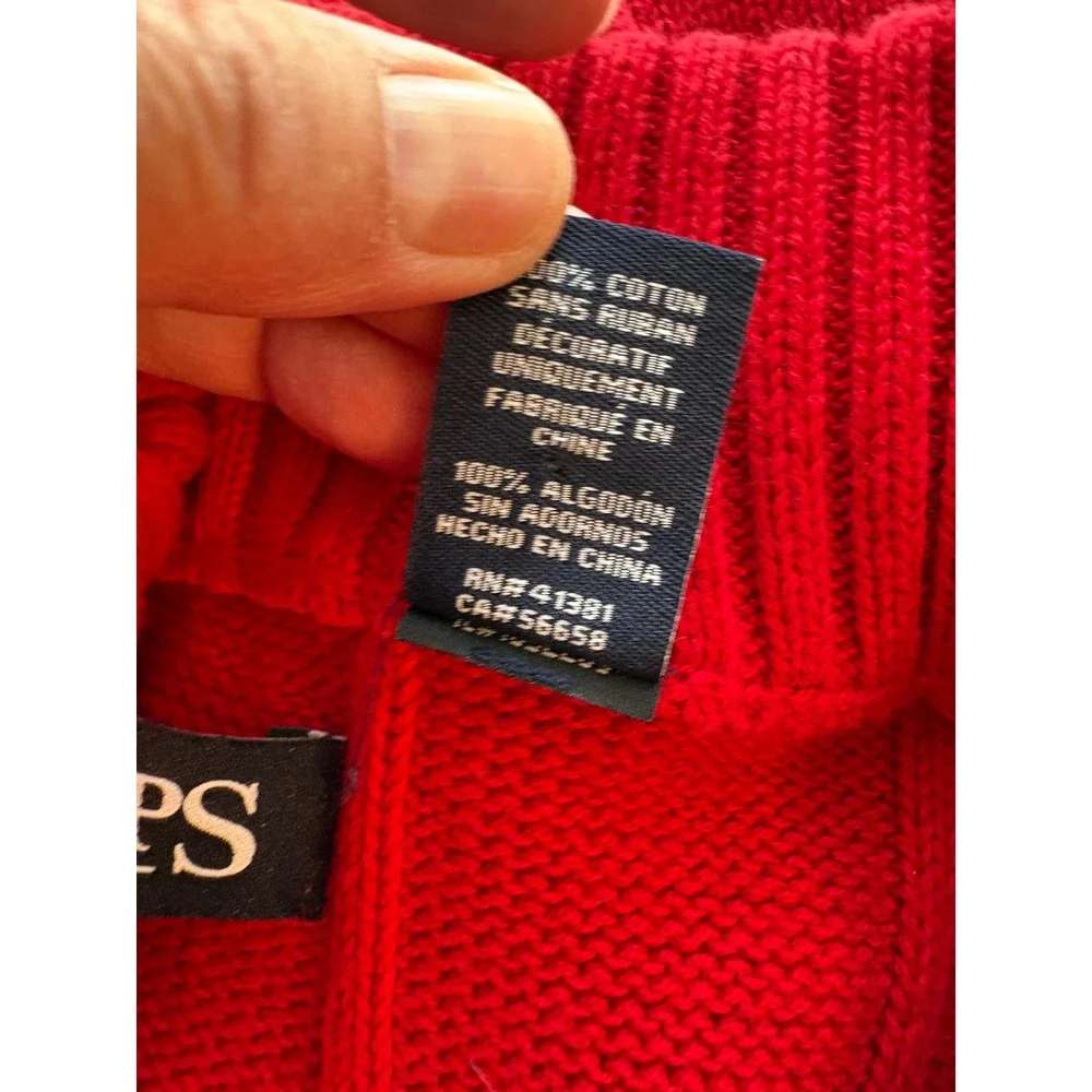 Chaps Red Cable Knit Cotton Sweater Mens XXL Mock Neck Button Pullover